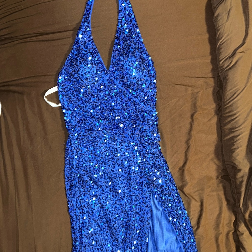 Blue sequins prom dress